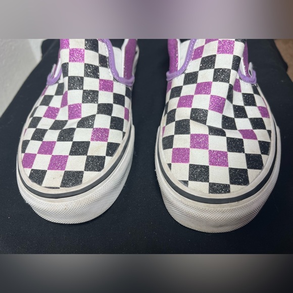 Vans Slide Ons Shoes - Sparkly Checker Purple, White, Black - Women’s Size 6 - Picture 7 of 13